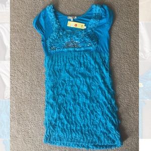MoonRiver Blue ruffled dress w/ sequins &rosettes